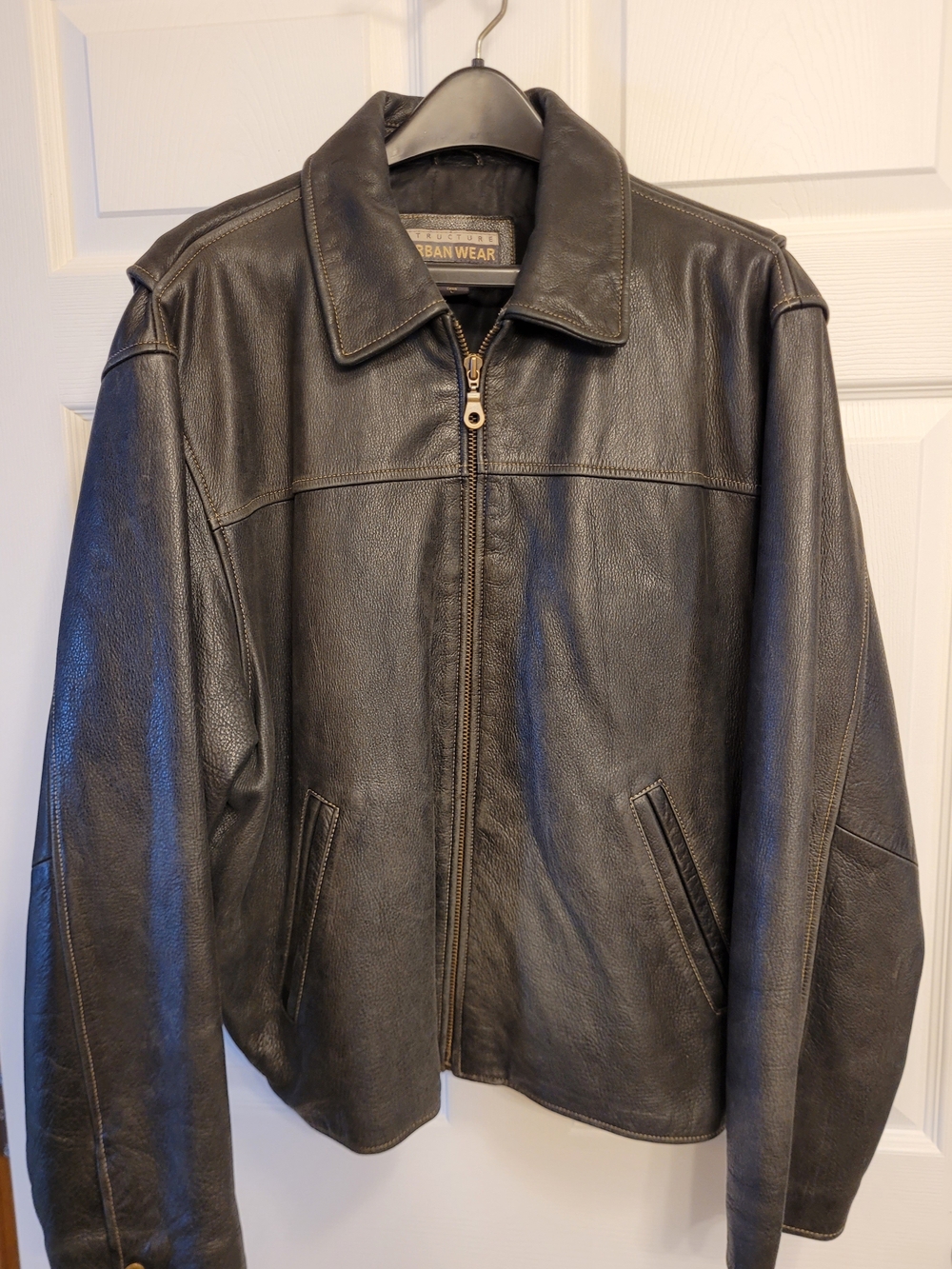 Vintage Structure Urban Wear Men's Black Leather Zip-Front Jacket Sz. Lg.